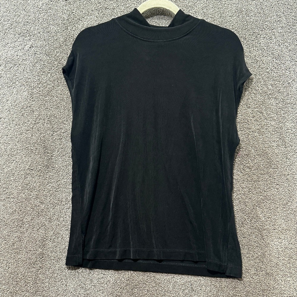 Coldwater Creek Mock Neck Sleeveless Shell Top Size L Black Slinky Knit USA Made